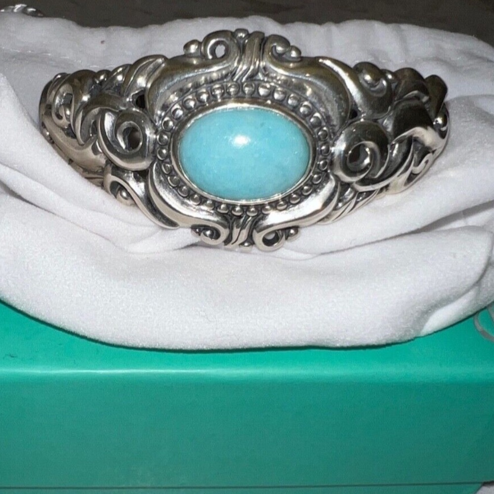 Carolyn Pollack Silver 925 Cuff Bracelet Blue Peruvian Amazonite NEW Size AVG